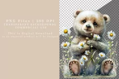 Baby bear clipart, Floral clipart, Summer clipart Product Image 3