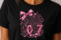 Hello 2027 Pink Black Bow PNG, Happy New Year 2027 Product Image 4