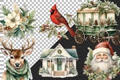 Watercolor Green Christmas Clipart PNG bundle, Cozy Green Product Image 3