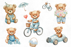 Watercolor Teddy Bear Clipart PNG | Cute Baby Boy Nursery Product Image 5