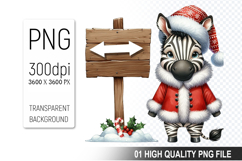 Christmas Zebra in Santa Outfit Clipart, High-Quality PNG Product Image 1