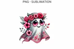 Retro Hippie Ghost PNG, Sublimation Download, Floral Product Image 4