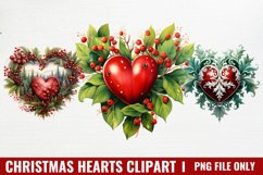 Christmas Hearts Watercolor Clipart Product Image 1