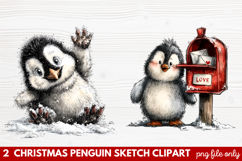 Christmas Penguin Sketch Clipart | Hand-Drawn Holiday Product Image 1