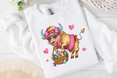 Cute Easter Highland Cow Clipart, Happy Easter Sublimation Product Image 4