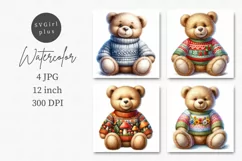 Teddy bear wearing sweater JPG, Junk journal, Digital paper. Product Image 1