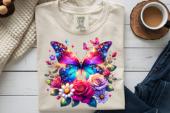 Crystal Butterfly PNG, Vibrant Pink Rose Floral Sublimation Product Image 9