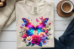Crystal Butterfly PNG, Vibrant Pink Rose Floral Sublimation Product Image 9