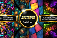 digital neon stained glass Digital Papers - 04 variations Product Image 1