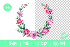 Floral Spring Watercolor Wreath PNG Clipart Sublimation Product Image 1
