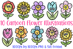 10 Flower Floral Cartoon Clipart Illustrations SVG PNG Product Image 1