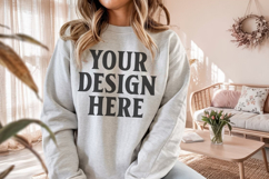 Ash Gildan 18000 Crewnwck Sweatshirt Mockup, gildan 18000 Product Image 1