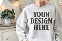 Gildan 18000 Ash Mockup , Crewneck Sweatshirt Boho Mock-up Product Image 1