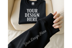 Gildan 18000 Black Sleeve Sweatshirt Mockup | Cozy Crewneck Product Image 1