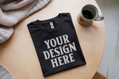 Gildan 64000 Black Folded T-Shirt Mockup | Flat Lay Unisex Product Image 1
