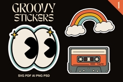 Groovy SVG Stickers - Retro Cassette, Rainbow, Cartoon Eyes Product Image 1