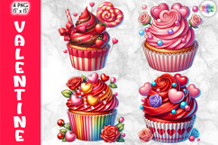 Valentine Cupcake Clipart, Cute Cartoon Love Desserts PNG Product Image 1