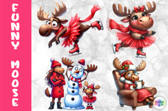 Funny Christmas Moose Clipart, Cute Holiday Animal PNG Product Image 1
