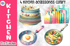 Vintage Kitchen Accessories Clipart, Retro Cooking &amp; Baking Product Image 1