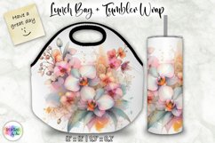 Floral Lunch Bag and Tumbler Wrap Design, Orchid Flowers PNG Product Image 1