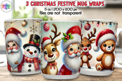 Cute Christmas Mug Wrap with Santa, Snowman and Reindeer Product Image 1