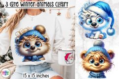 Cute Winter Animals in Blue Hat Clipart, Baby Polar Bear PNG Product Image 1