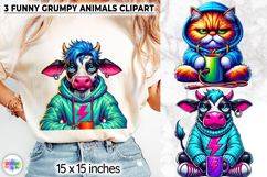 Funny Grumpy Animals Clipart, Coffee Mood Cartoon Character Product Image 1