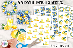 Vibrant Lemon Stickers, Citrus Illustrations, Printable PNG Product Image 1