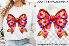 Valentines Pink Coquette Bow Clipart | Pink Bow with Hearts Product Image 1