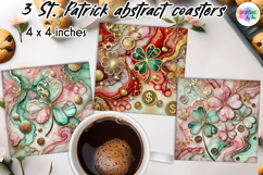 St. Patrick’s Day Clover Coasters, Alcohol Ink Shamrocks PNG Product Image 1
