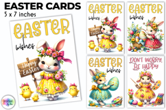 Easter Bunny Greeting Cards Cute Boho Printable, Hippie PNG Product Image 1