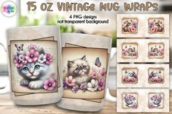 Kitten with Flowers Vintage Mug Wraps, 15 oz Cat Lover Mug Product Image 1