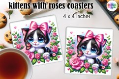 Cute Kitten with Pink Roses and Butterfly Coaster Design Product Image 1