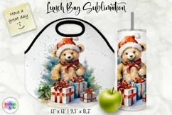 Watercolour Teddy Bear Lunch Bag Print | Christmas Lunch Bag Product Image 1