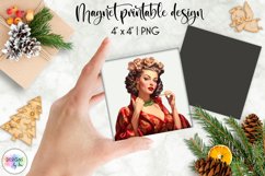 Watercolour Christmas Magnet | Vintage Pinup Girls Christmas Product Image 1