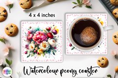 Watercolour Peonies Coaster Bundle | Peony Flowers PNG Product Image 13