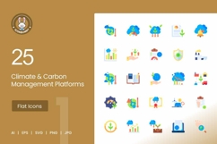 25 Climate &amp; Carbon Management Platforms Icons set. Product Image 1