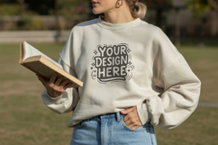 Women Reading Book Sweatshirt Mockup PSD JPG Product Image 1