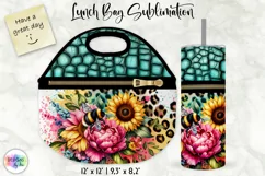 Flowers on Animal Print Lunch Bag Design, Embossed Leather Product Image 1
