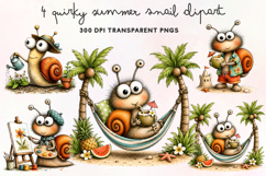 Quirky Summer Snail Clipart PNG Product Image 1