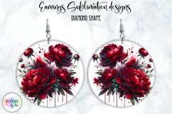 Peony Earrings Sublimation | Round Earrings PNG | Flowers Product Image 1