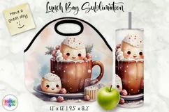 Christmas Lunch Bag Print | Kawaii Hot Chocolate and Cookies Product Image 1