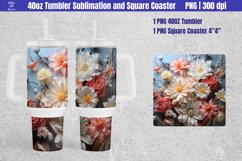 3D Flowers | 40 oz Tumbler Sublimation and Square Coaster Product Image 1