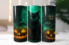 Black Cat Halloween Pumpkins Tumbler Wrap 20 oz Product Image 2