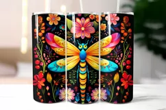 Folk Dragonfly with Flowers Tumbler Wrap Sublimation Product Image 2