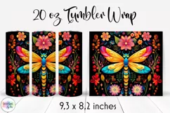 Folk Dragonfly with Flowers Tumbler Wrap Sublimation Product Image 1
