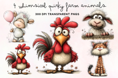 Whimsical Quirky Farm Animals Clipart PNG Product Image 1
