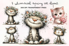 Whimsical Spring Cat Clipart PNG Product Image 1