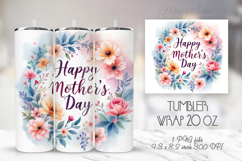 Happy mothers day floral frame tumbler 20oz sublimation wrap Product Image 1
