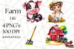 Kids Farm Clipart, Cute Farmer and Farm Animal PNG Product Image 1